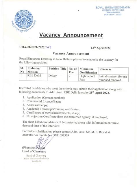 vacancy embassies new delhi.